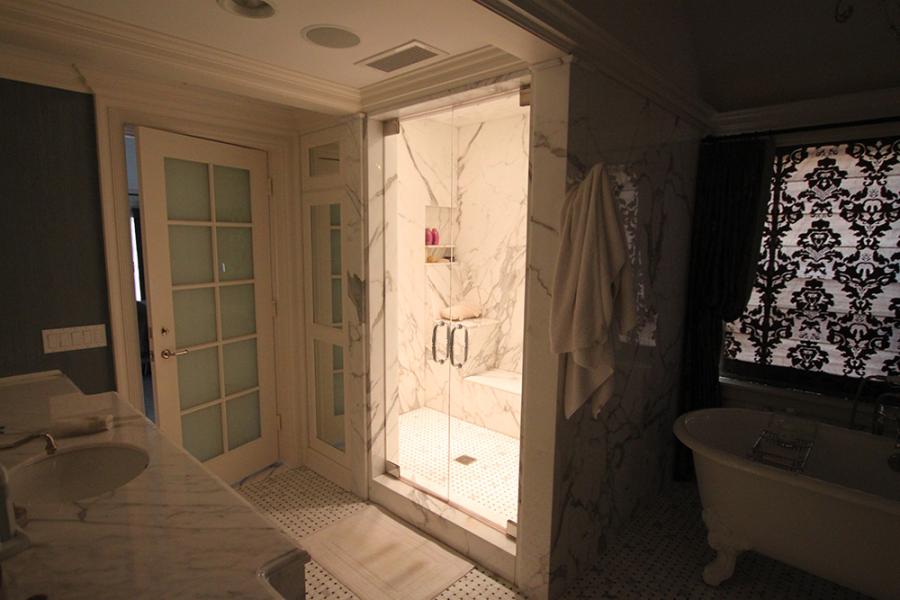 Dual French Doors and Lighting For A Steam Shower with No Steam