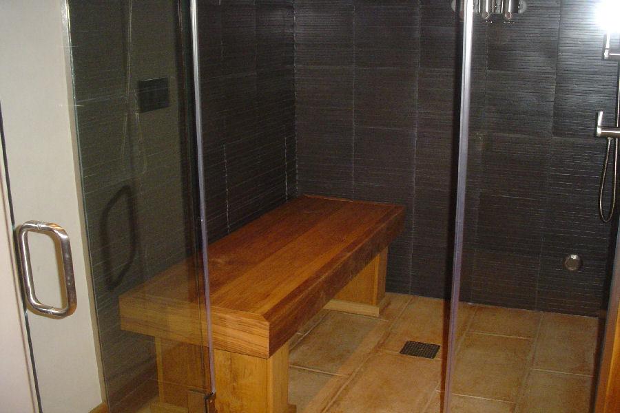Thermasol Steam Room with a Cedar Bench Brings Comfort and Warmth