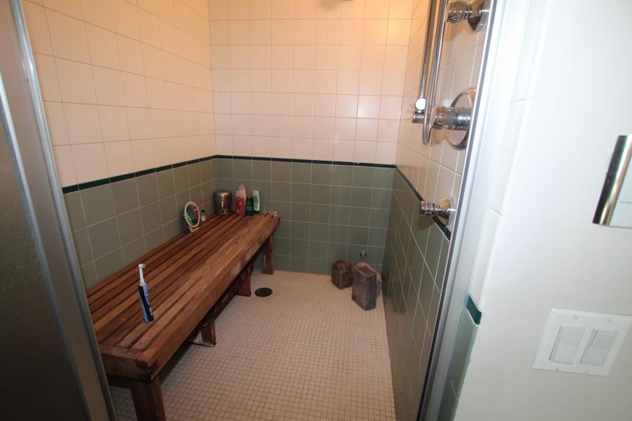 Ceramic Tile Steam Shower with Teak Bench