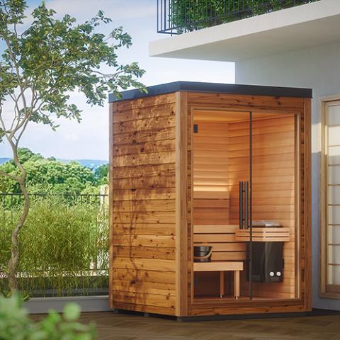 Mira L Outdoor Cabin by Auroom - Black Thermo-Spruce - Divine Saunas