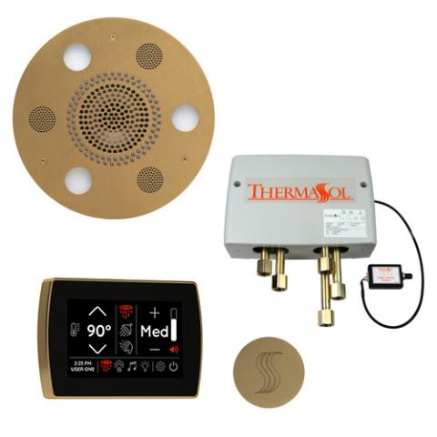 ThermaSol Total Wellness Package - Serenity Advanced Rainhead (Round) + SignaTouch Control (Wall Mount) + Digital Shower Valve + Steam Head Kit (Round) TWPSR-SB Satin Brass