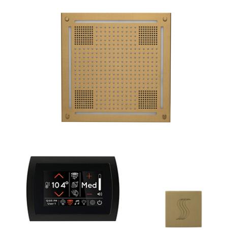 ThermaSol Wellness Steam Package - HydroVive 18 Rainhead + SignaTouch Control (Recessed, Black Trim) + Steam Head Kit (Square) WHSTPSS-SB Satin Brass